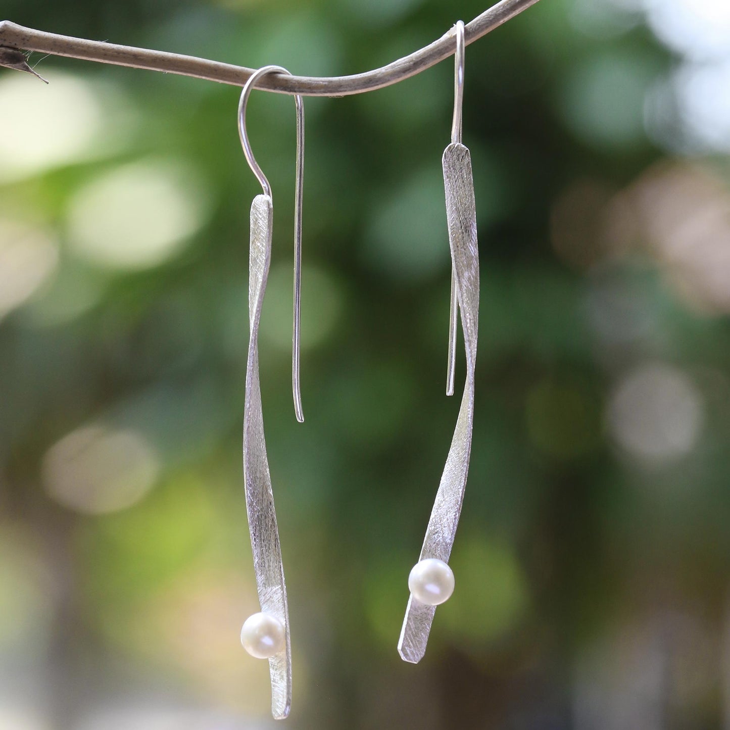 Dewy Twist Modern Cultured Pearl Drop Earrings Crafted in Bali