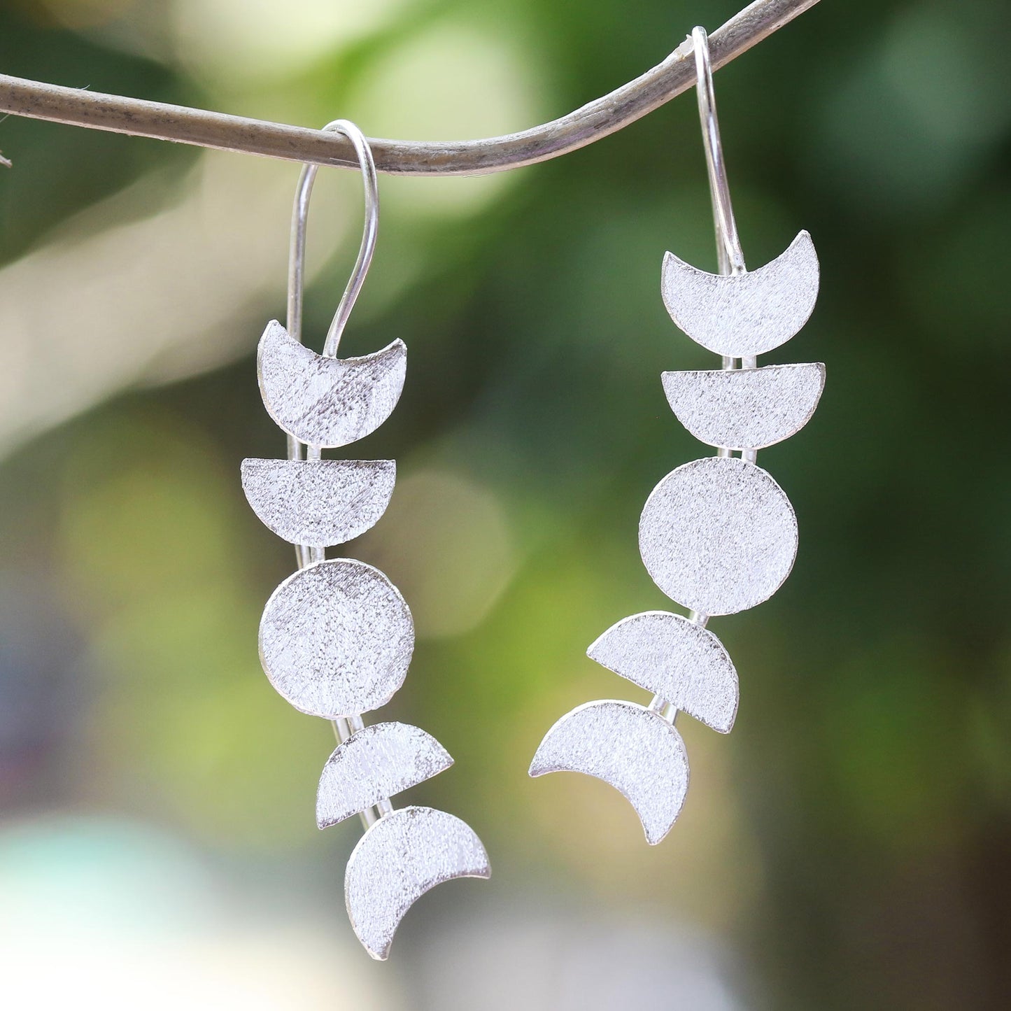 Moon Time Moon-Inspired Sterling Silver Drop Earrings from Bali