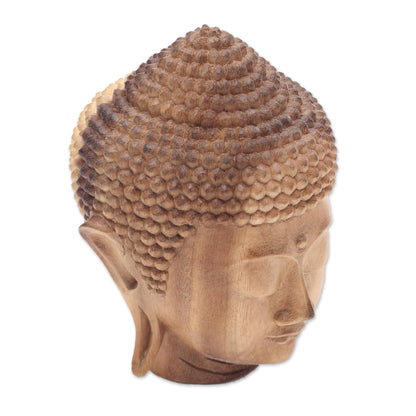 Buddha Nature Hand-Carved Suar Wood Buddha Head Sculpture from Bali