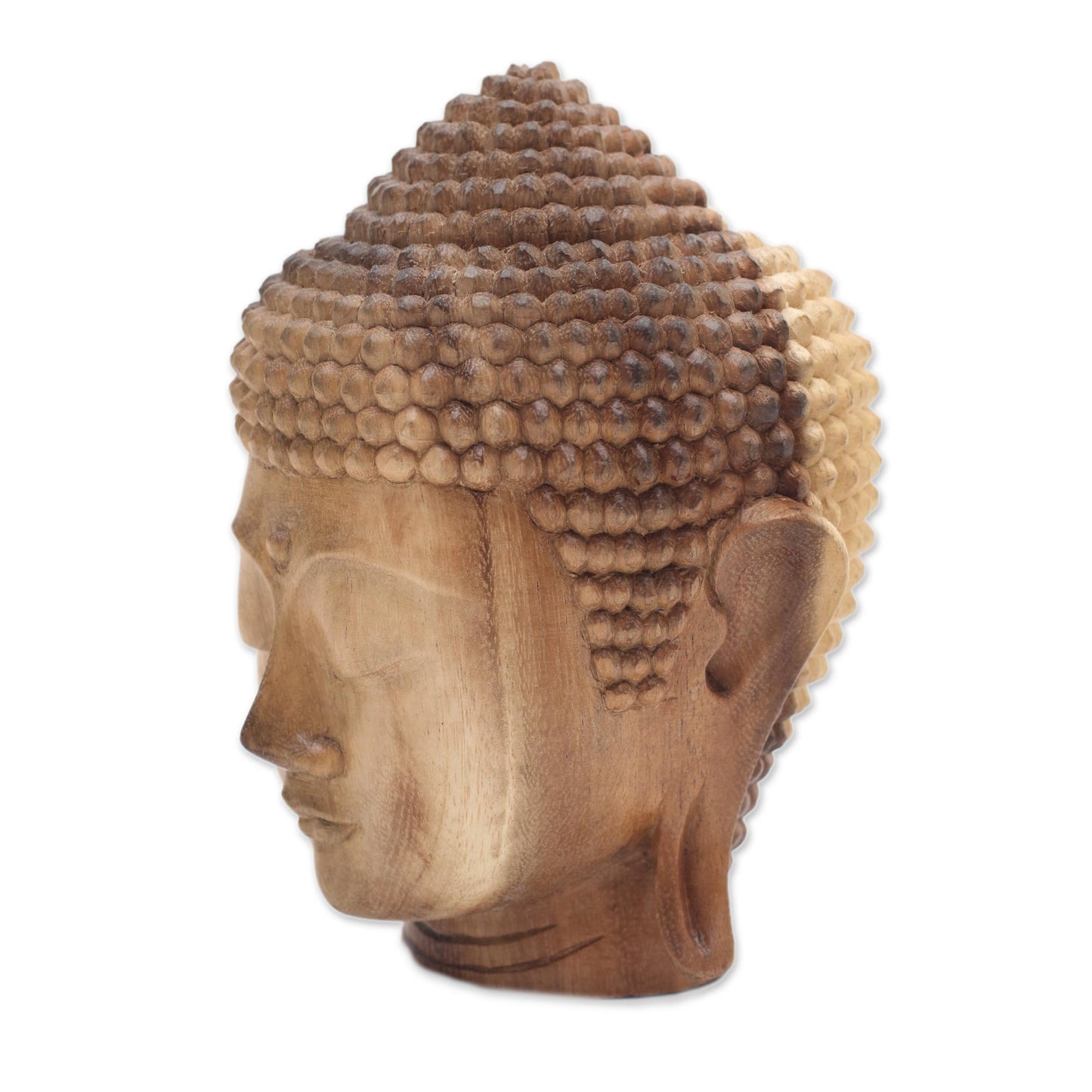 Buddha Nature Hand-Carved Suar Wood Buddha Head Sculpture from Bali