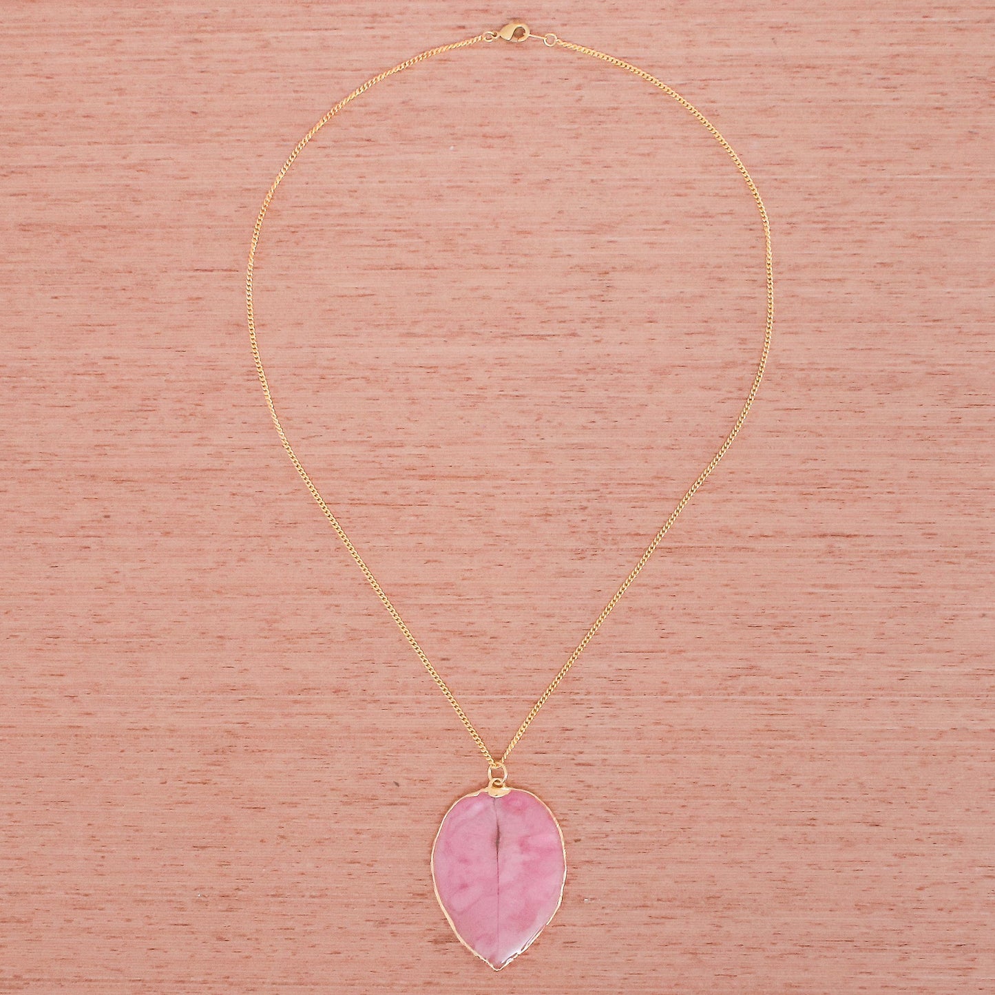 Bougainvillea Love in Pink Gold Accented Natural Flower Pendant Necklace in Pink