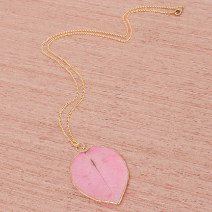 Bougainvillea Love in Pink Gold Accented Natural Flower Pendant Necklace in Pink