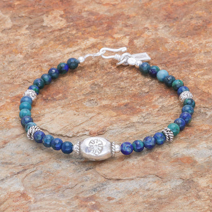 Ocean Garden Azure-Malachite and Karen Silver Beaded Bracelet