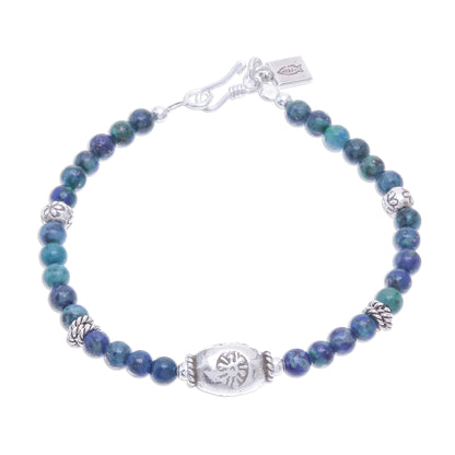 Ocean Garden Azure-Malachite and Karen Silver Beaded Bracelet