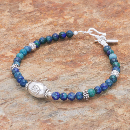 Ocean Garden Azure-Malachite and Karen Silver Beaded Bracelet