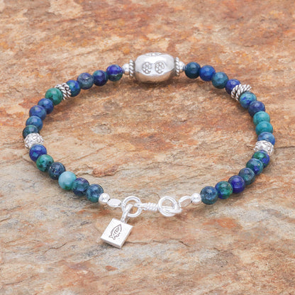 Ocean Garden Azure-Malachite and Karen Silver Beaded Bracelet