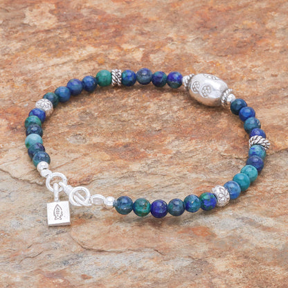 Ocean Garden Azure-Malachite and Karen Silver Beaded Bracelet