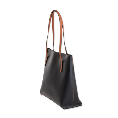 Sublime Style in Black Bonded Leather Shoulder Bag in Black from El Salvador