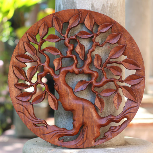 Venerable Tree Hand Carved Balinese Relief Panel of the Tree of Life