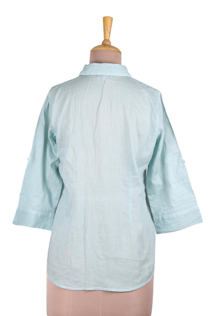 Elegant in Mint Feminine All Cotton Mint Green Blouse from India