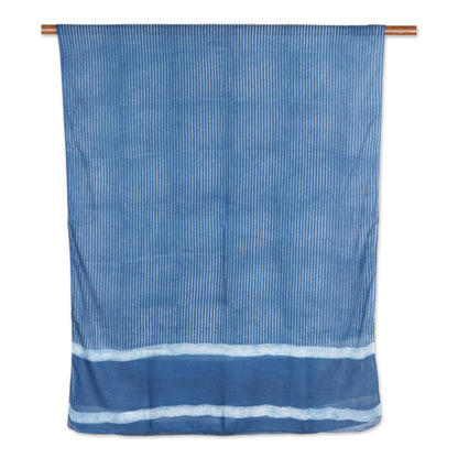 Dabu Blue Blue and White Mud Resist Striped Block Print Cotton Shawl