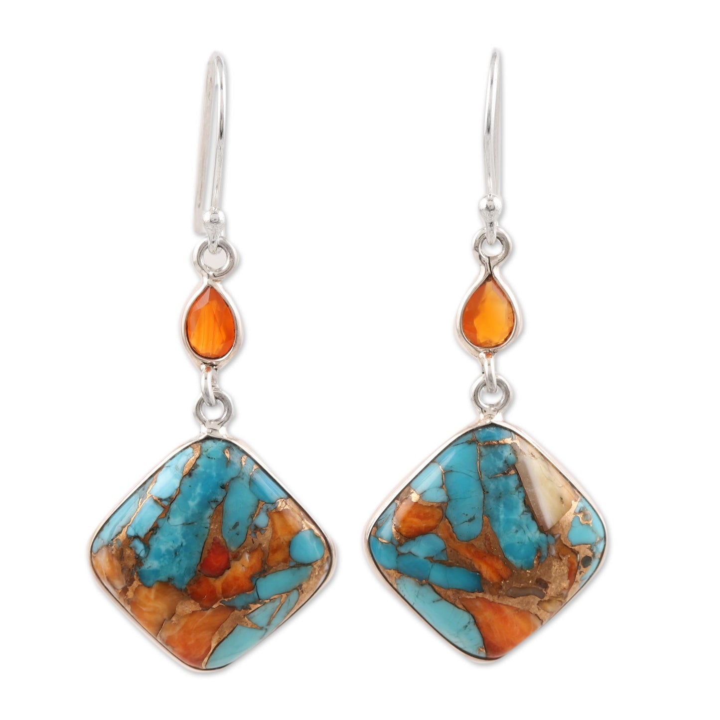 Colorful Kites Carnelian and Composite Turquoise Sterling Silver Earrings