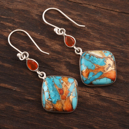 Colorful Kites Carnelian and Composite Turquoise Sterling Silver Earrings