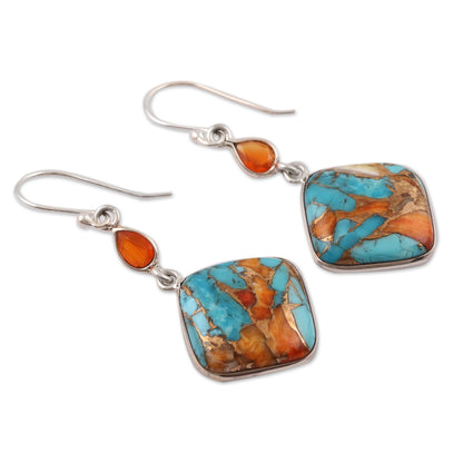 Colorful Kites Carnelian and Composite Turquoise Sterling Silver Earrings