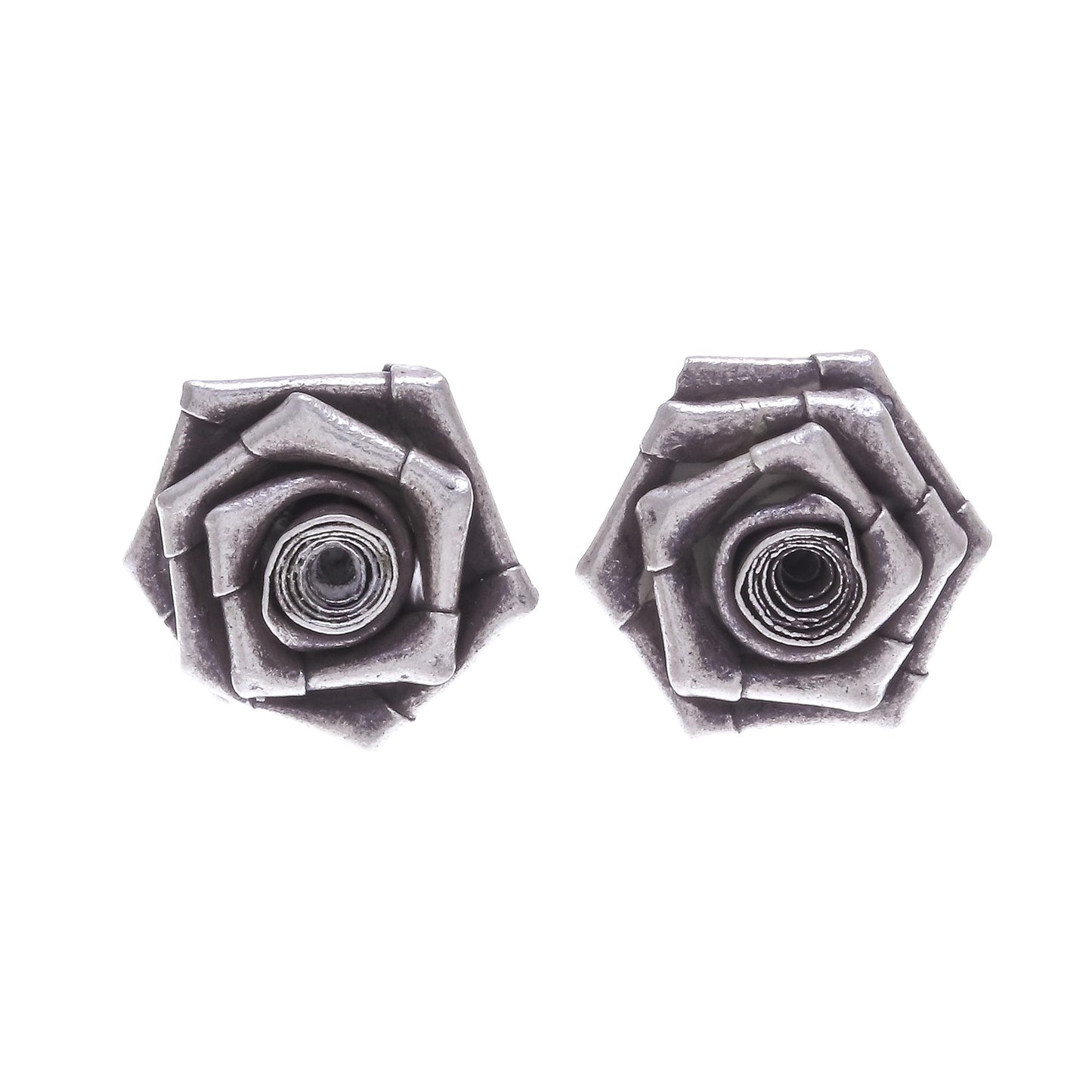 Origami Rose Thai Karen Hill Tribe Silver Flower Earrings