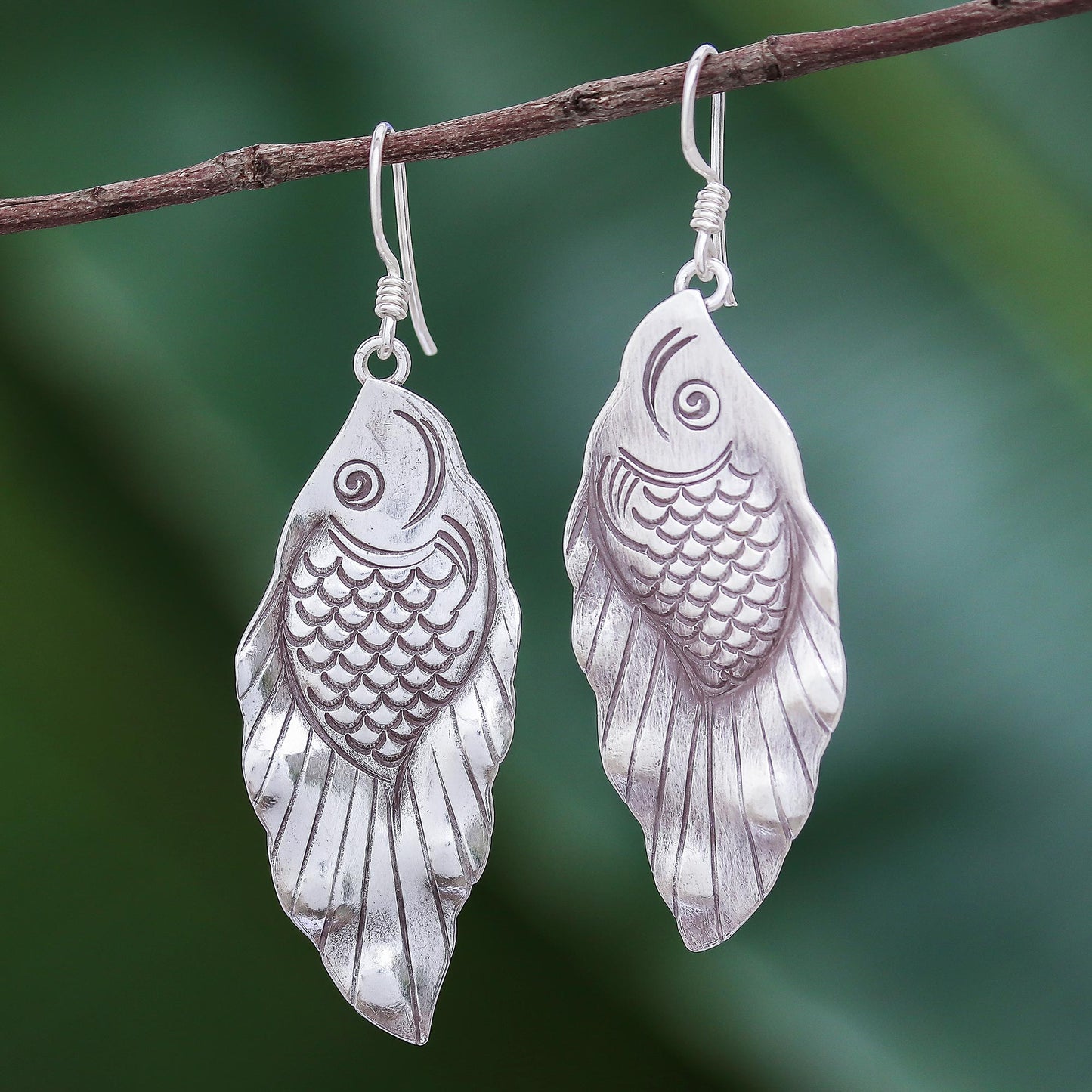 Hill Tribe Koi Thai Karen Hill Tribe Silver Koi Fish Dangle Earrings