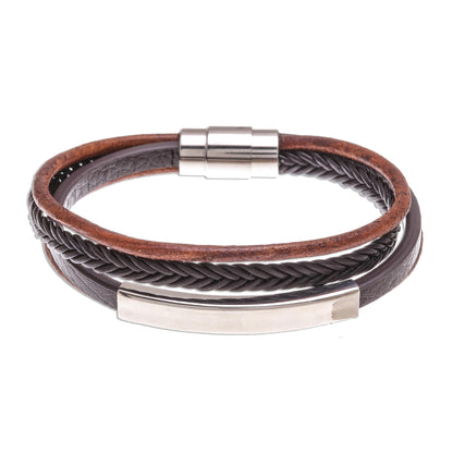 Mighty Strength in Brown Leather Strand Bracelet in Brown from Thailand