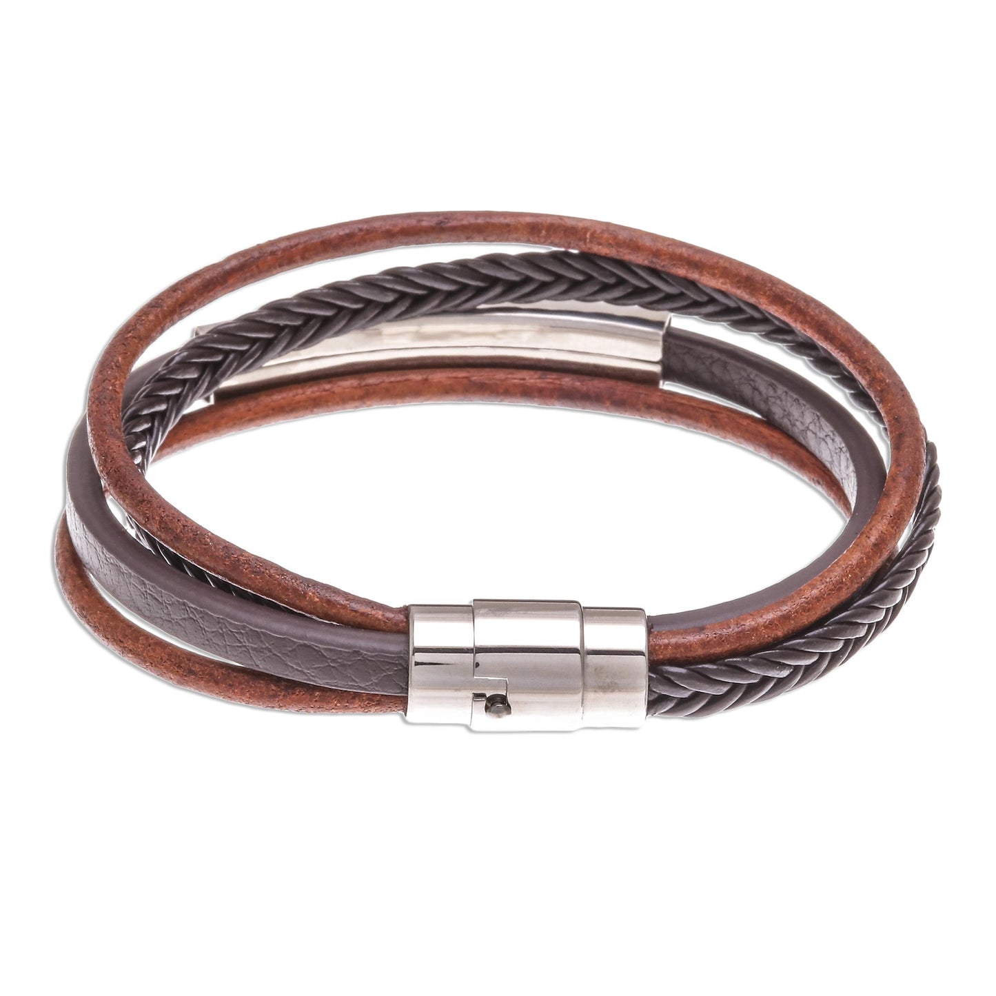 Mighty Strength in Brown Leather Strand Bracelet in Brown from Thailand