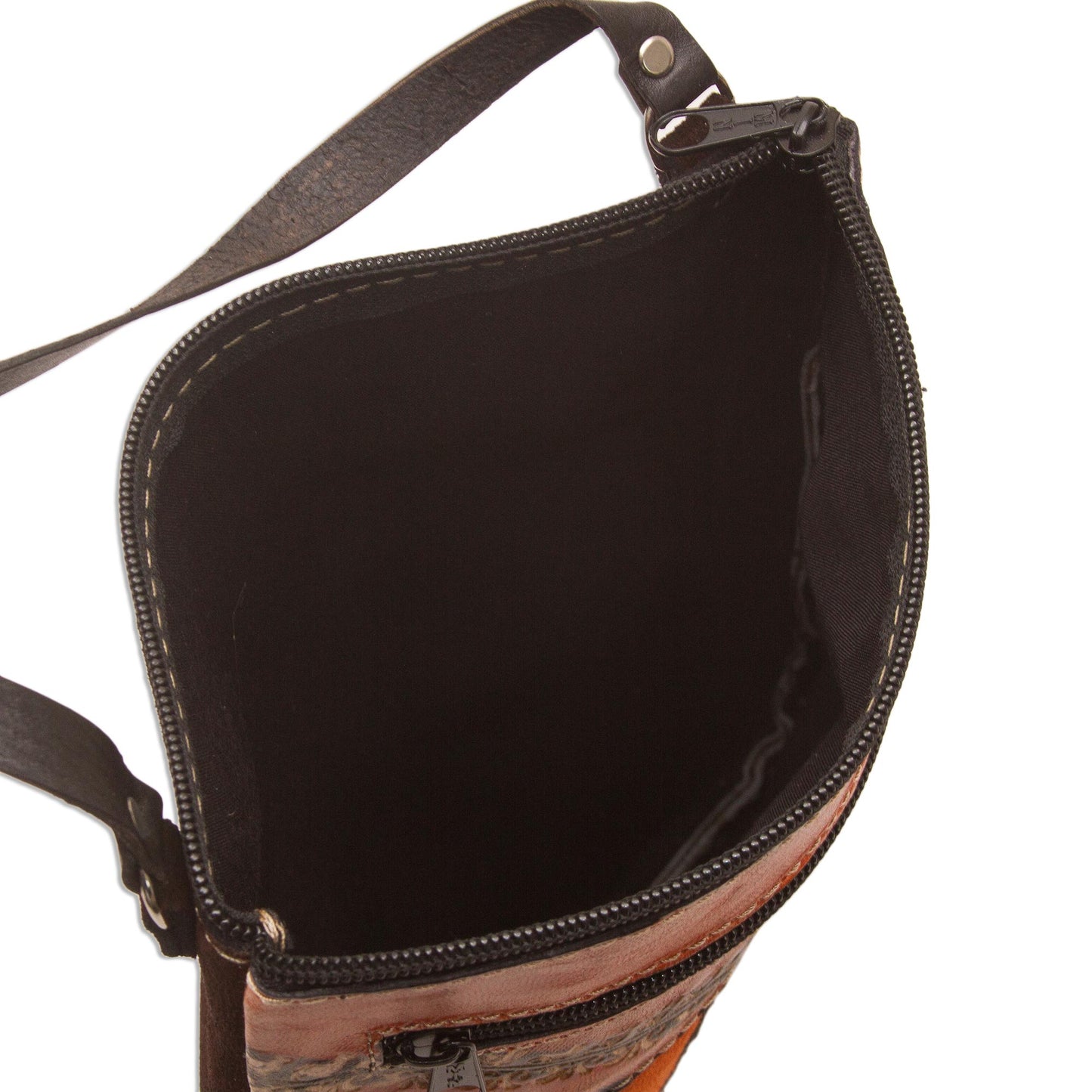 Mountain Llama Llama Pattern Leather Accented Suede Sling in Brown