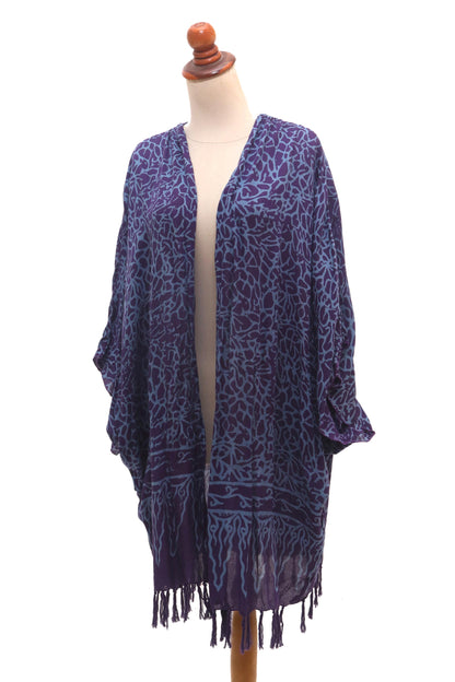 Waterways Rayon Batik Kimono Jacket in Blue Violet Print