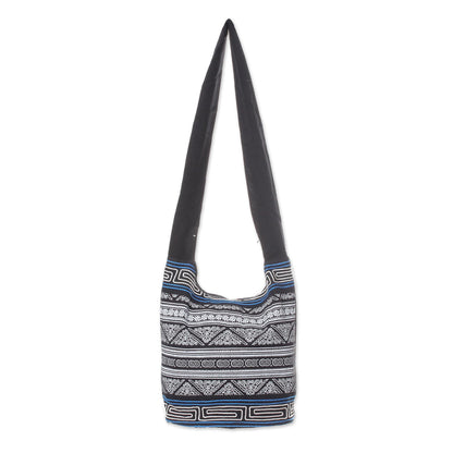 Pattern Perfection Black and White Embellished Cotton Blend Shoulder Bag