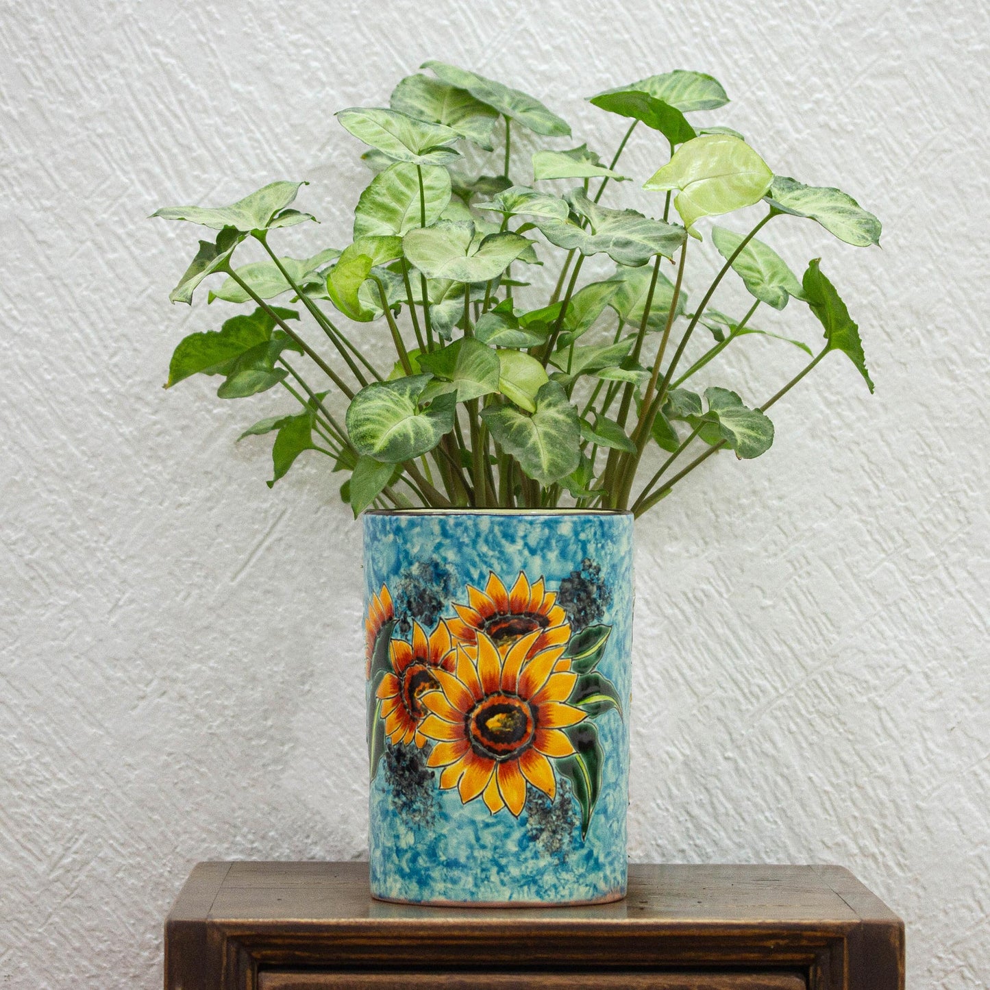 Brilliant Sunflower Sunflower Motif Ceramic Vase from Mexico