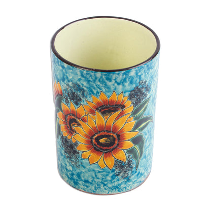 Brilliant Sunflower Sunflower Motif Ceramic Vase from Mexico