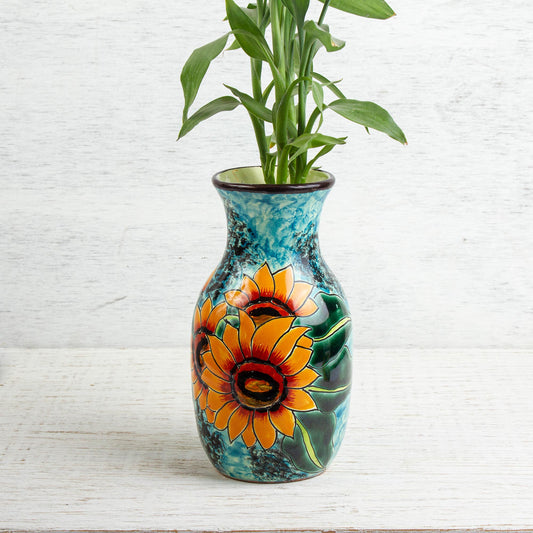 Sunflower Brilliance Unique Hand Painted Sunflower Themed Vase