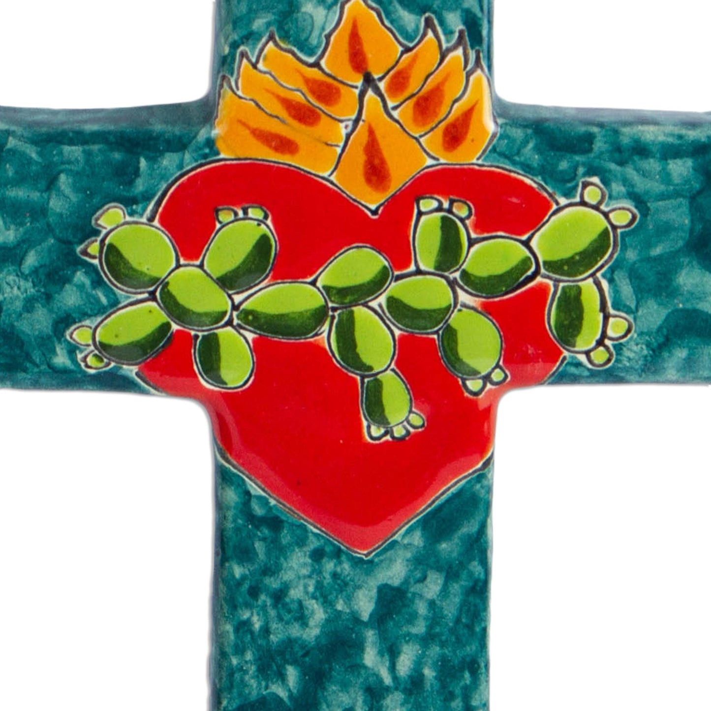 Heart of Faith Signed Colorful Ceramic Wall Cross from Mexico