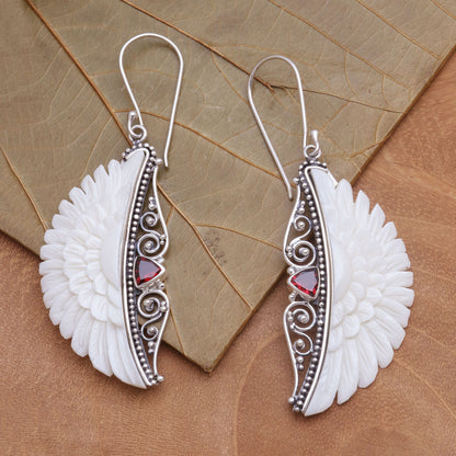 Gate of Olympus Garnet and Hand-Carved Bone Dangle Earrings from Bali