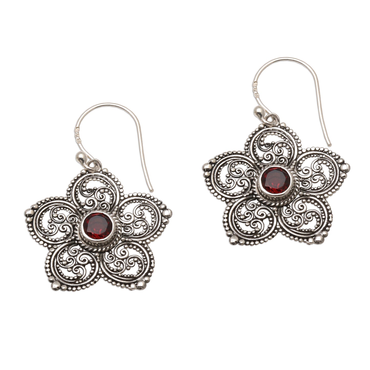 January's Flower Sterling Silver and Garnet Flower Earrings