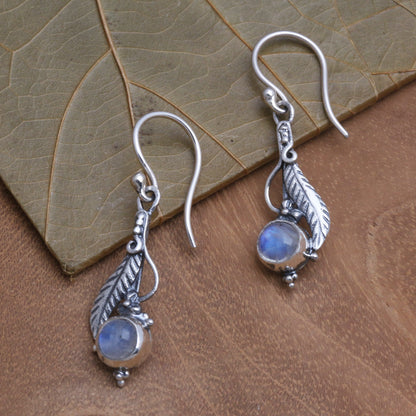 Leaf Glow Leaf Motif Rainbow Moonstone Dangle Earrings