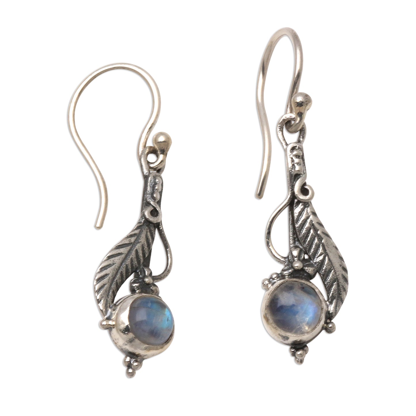 Leaf Glow Leaf Motif Rainbow Moonstone Dangle Earrings