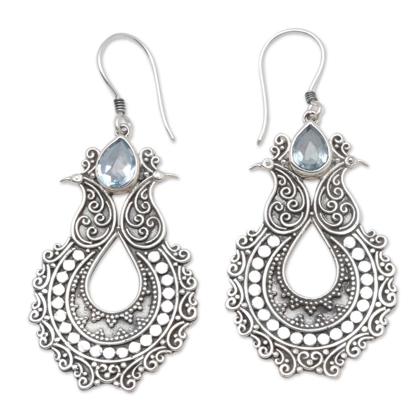 Lavish Sky Blue Topaz Dangle Earrings Artisan Crafted in Bali