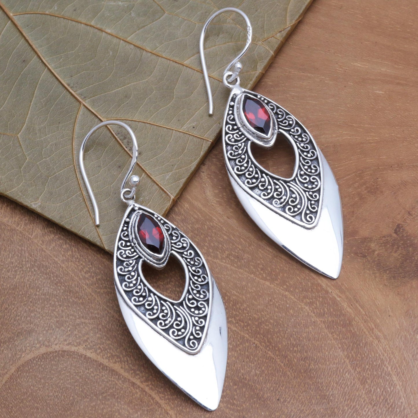 Beauty's Triumph Balinese Style Garnet Dangle Earrings