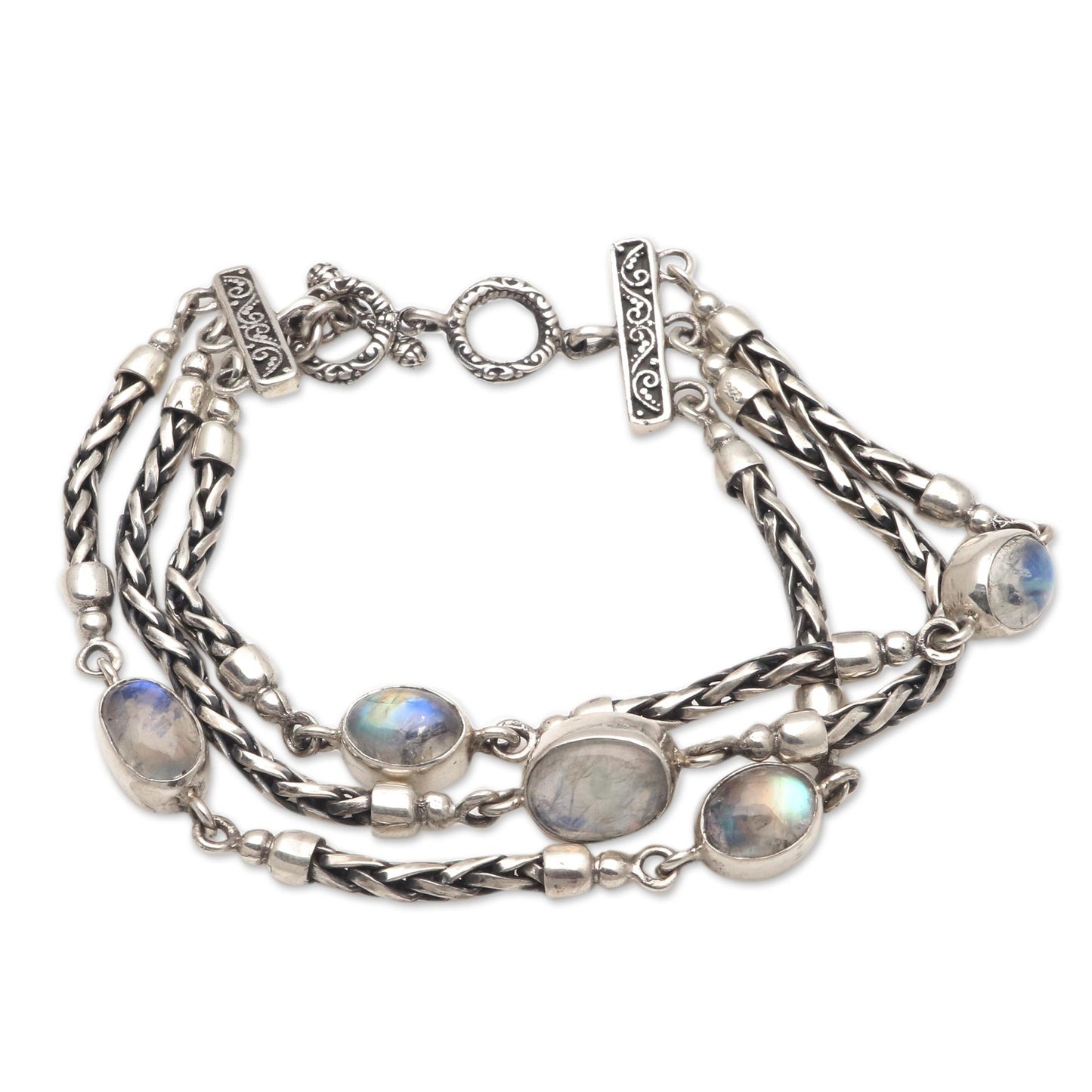 Storm Within Rainbow Moonstone Artisan Crafted Link Bracelet