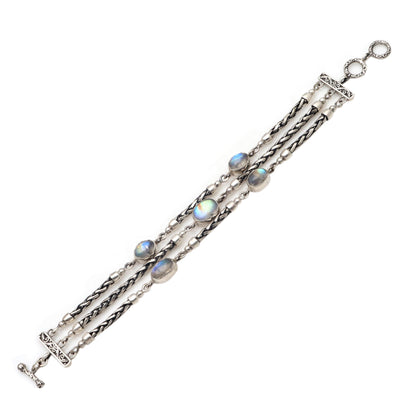 Storm Within Rainbow Moonstone Artisan Crafted Link Bracelet