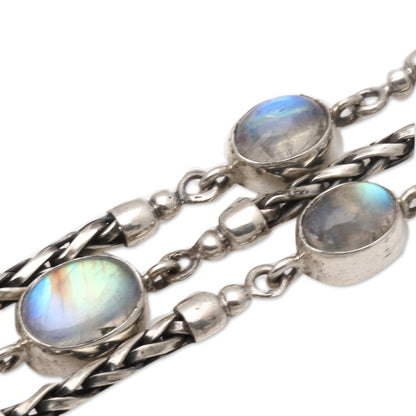 Storm Within Rainbow Moonstone Artisan Crafted Link Bracelet