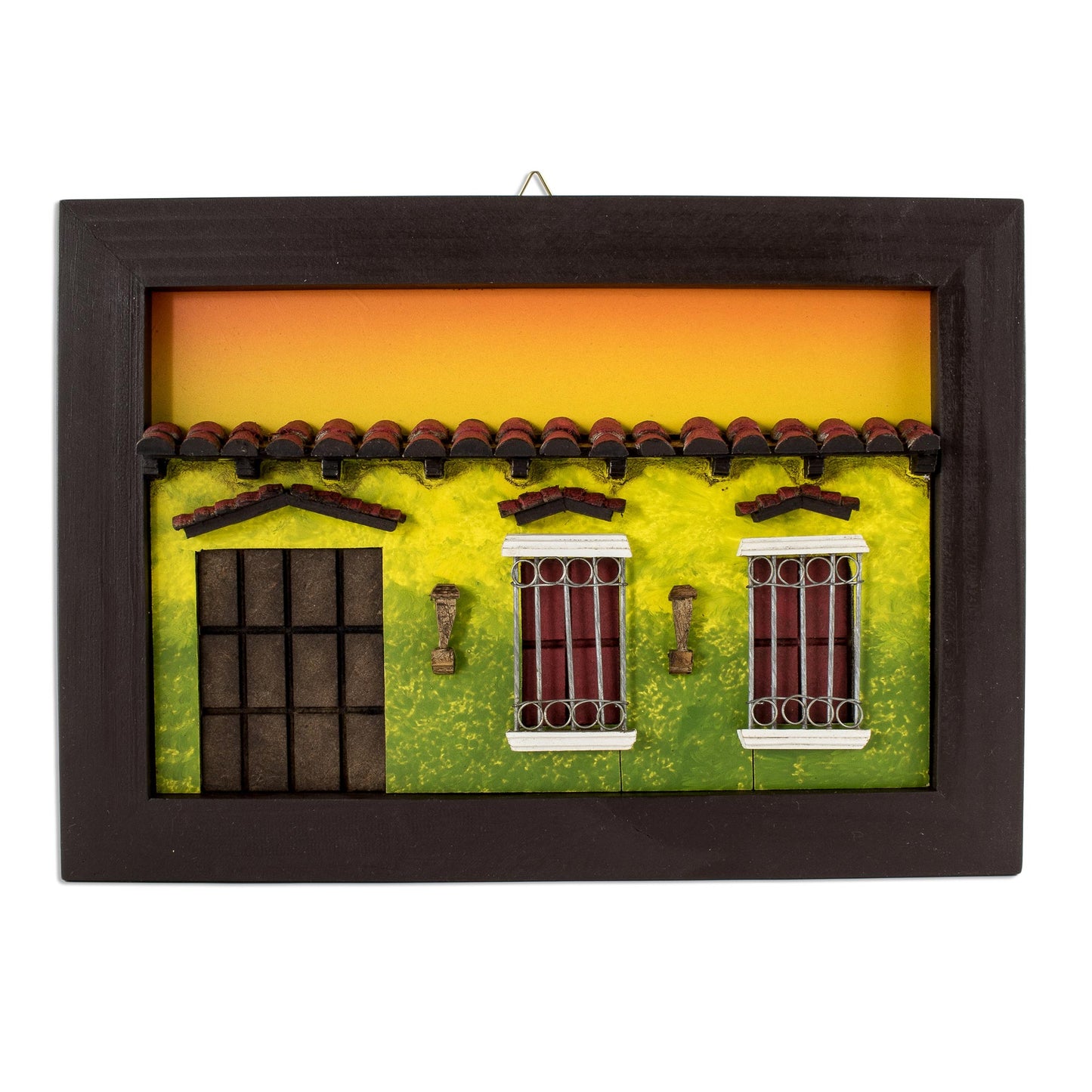 El Salvador Memories Framed Wood Low Relief Traditional Home Façade Diorama