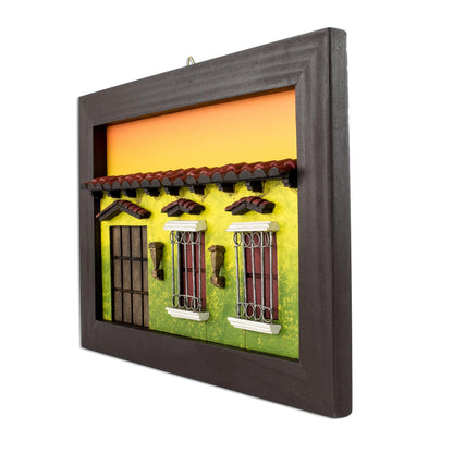 El Salvador Memories Framed Wood Low Relief Traditional Home Façade Diorama