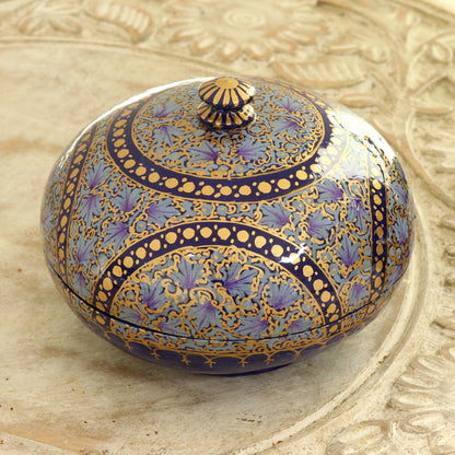 Kashmir Indigo Hand Painted Papier Mache Decorative Round Box