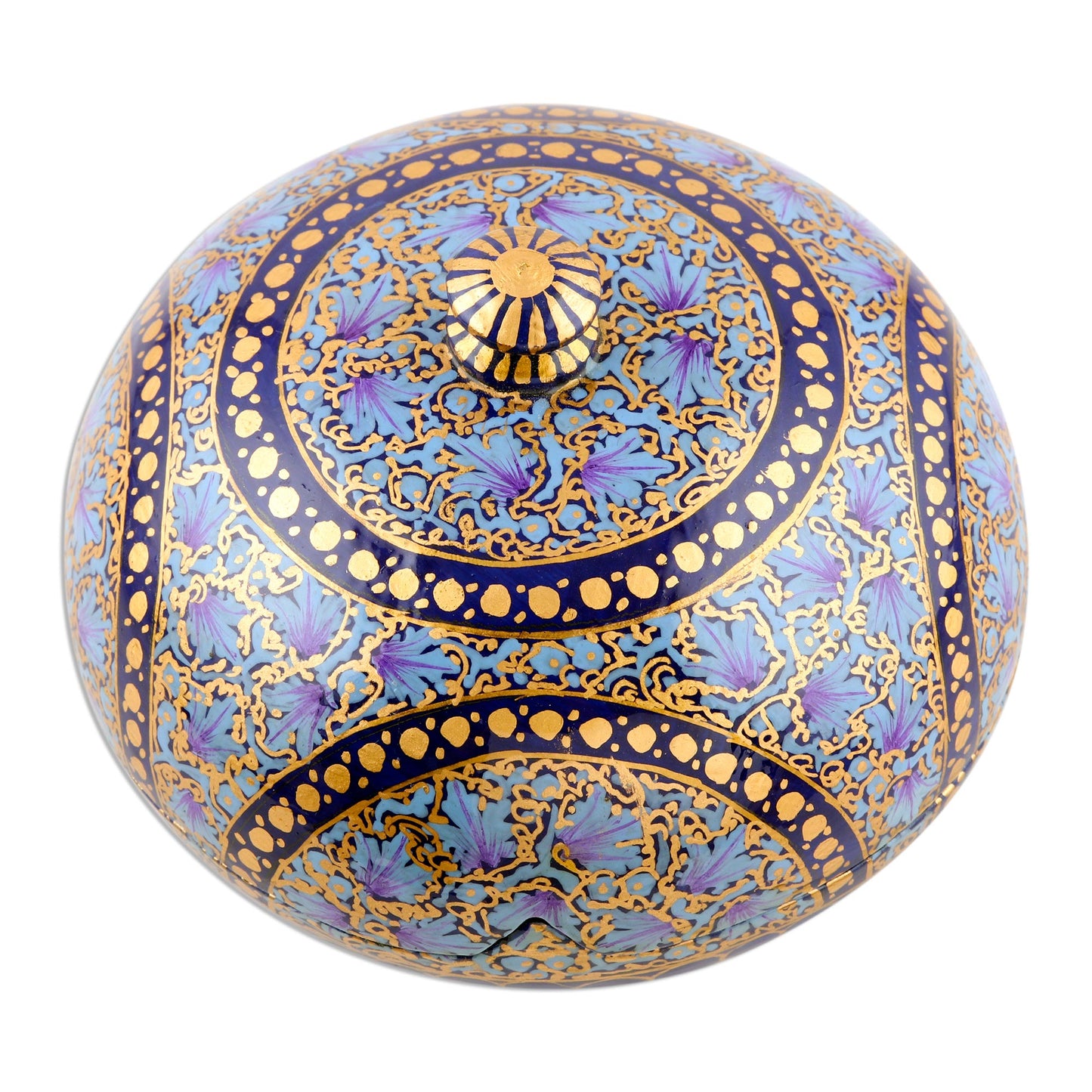 Kashmir Indigo Hand Painted Papier Mache Decorative Round Box