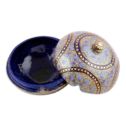 Kashmir Indigo Hand Painted Papier Mache Decorative Round Box