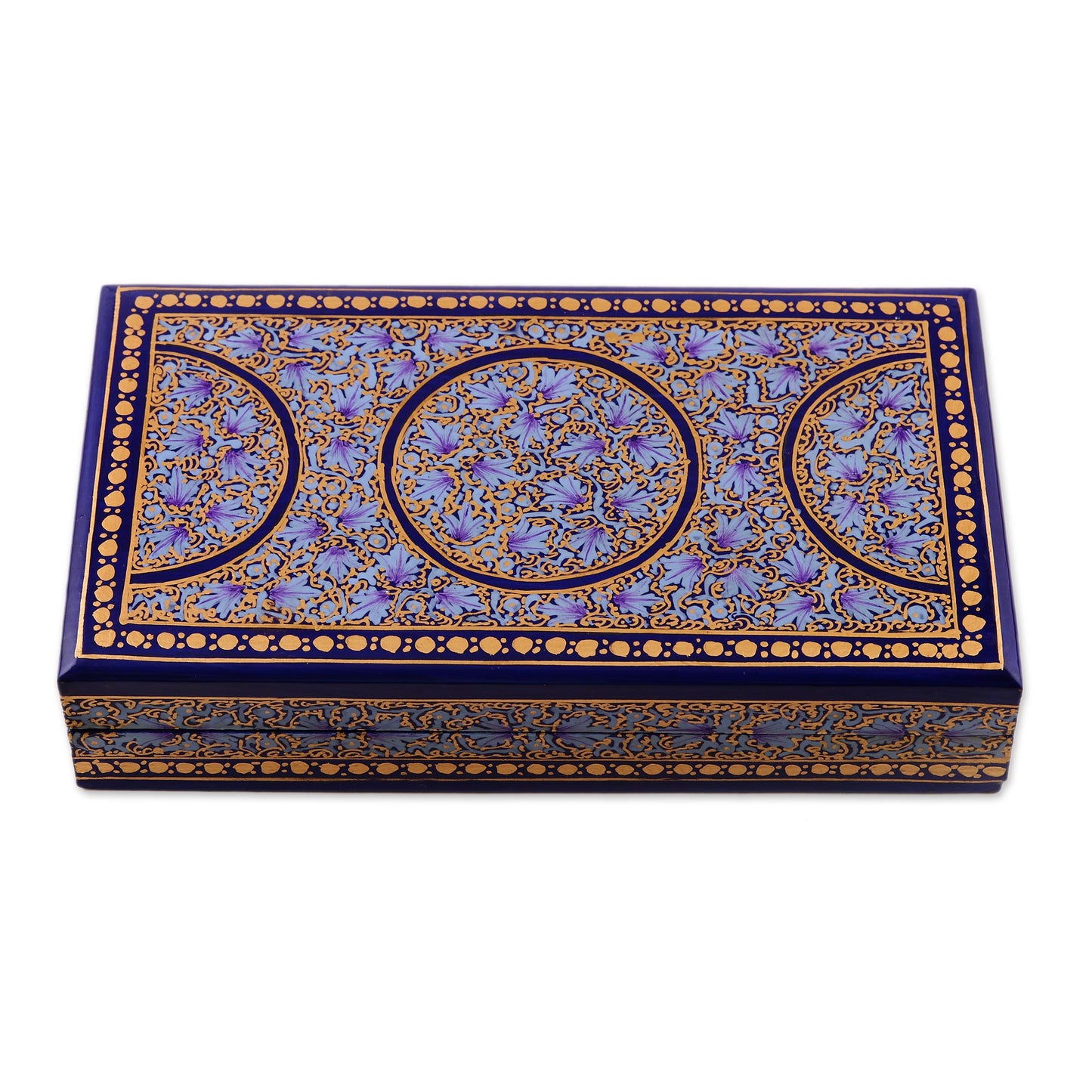 Kashmir Dynasty Artisan Crafted Blue and Gold Papier Mache Box