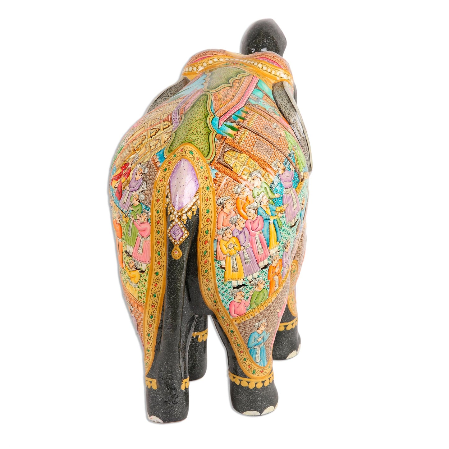 Mughal Elephant Hand Painted Papier Mache Elephant Sculpture (14 Inch)