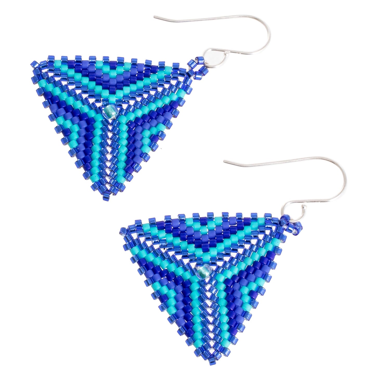 Tribal Triangles Triangular Glass Beaded Dangle Earrings in Blue