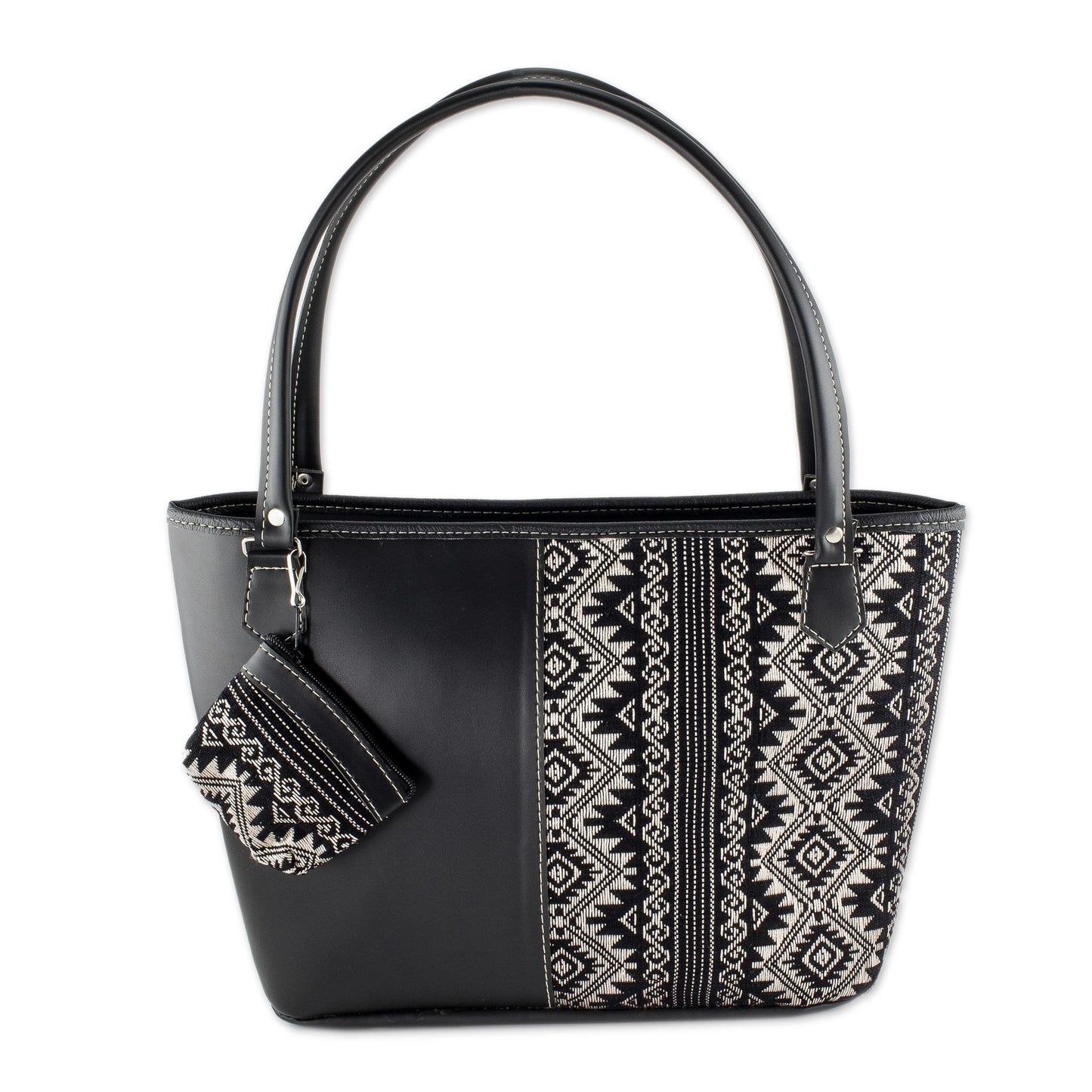 Feminine Subtlety in Black Black and Beige Cotton and Faux Leather Shoulder Bag