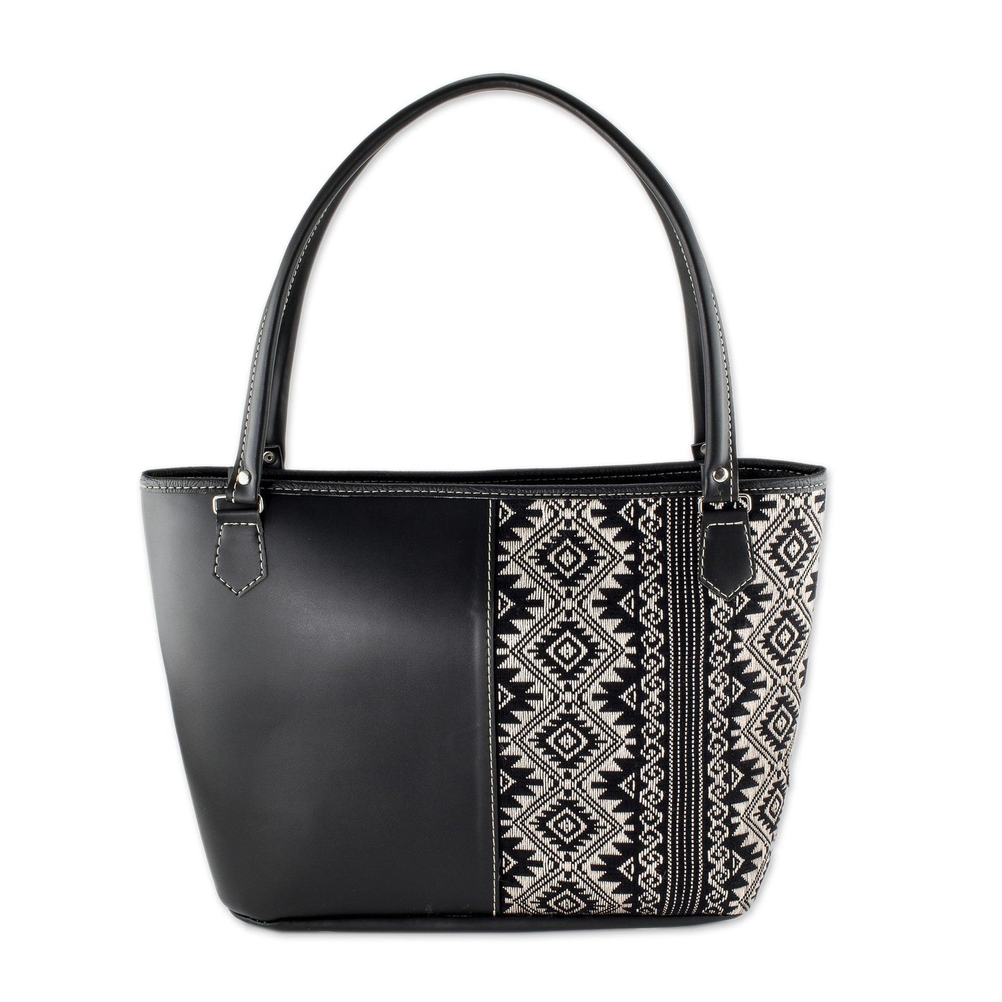 Feminine Subtlety in Black Black and Beige Cotton and Faux Leather Shoulder Bag