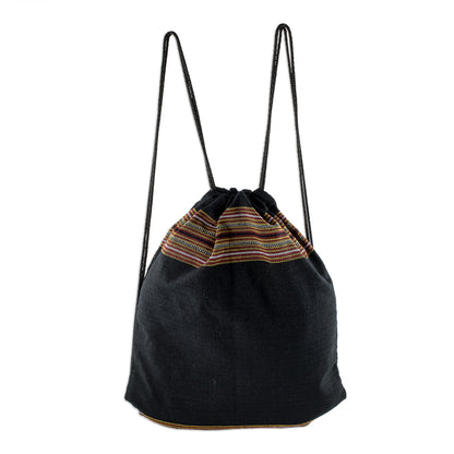 On the Go in Black Lightweight Cotton Backpack in Black from Guatemala