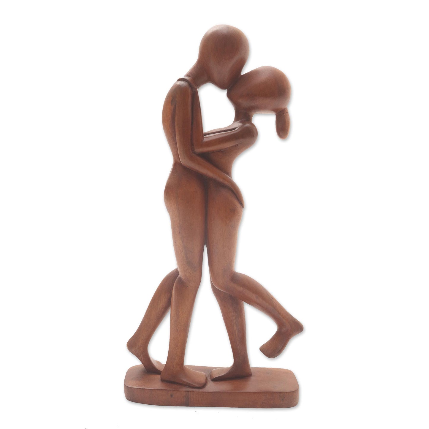 Lover's Kiss Hand-Carved Romantic Suar Wood Sculpture from Bali